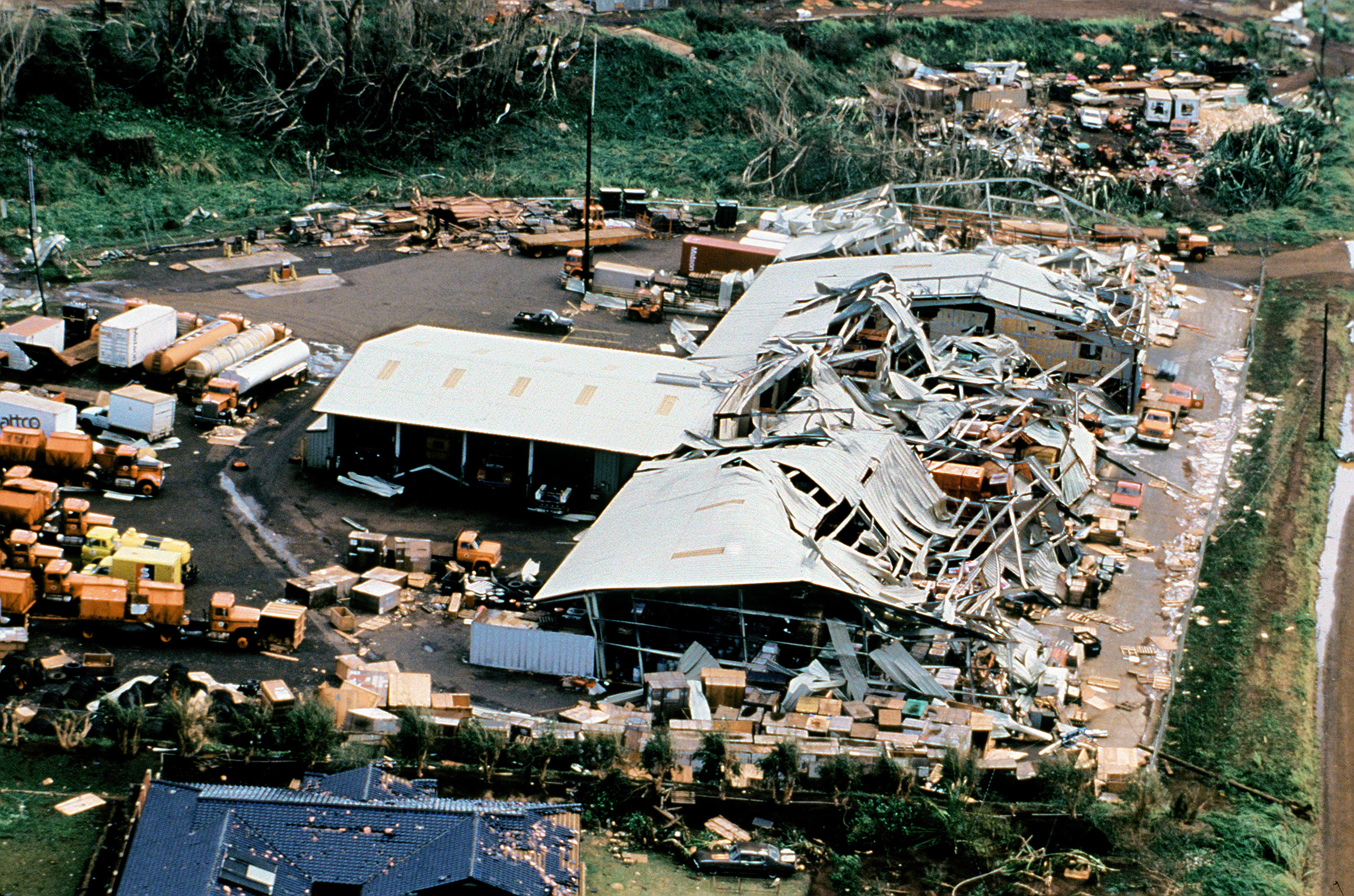 A view of damage to the Kekaha Sugar Company facility.